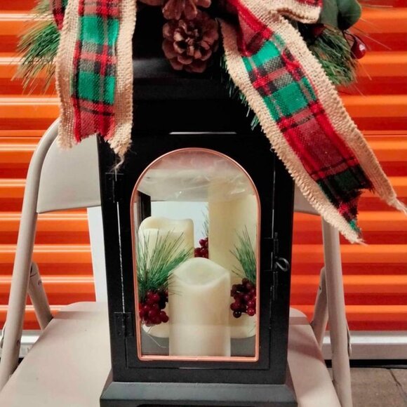 Metal Christmas Lantern W/ 3 LED Candles 19 Inches Tall Has Weigh to It NWT - Picture 1 of 3